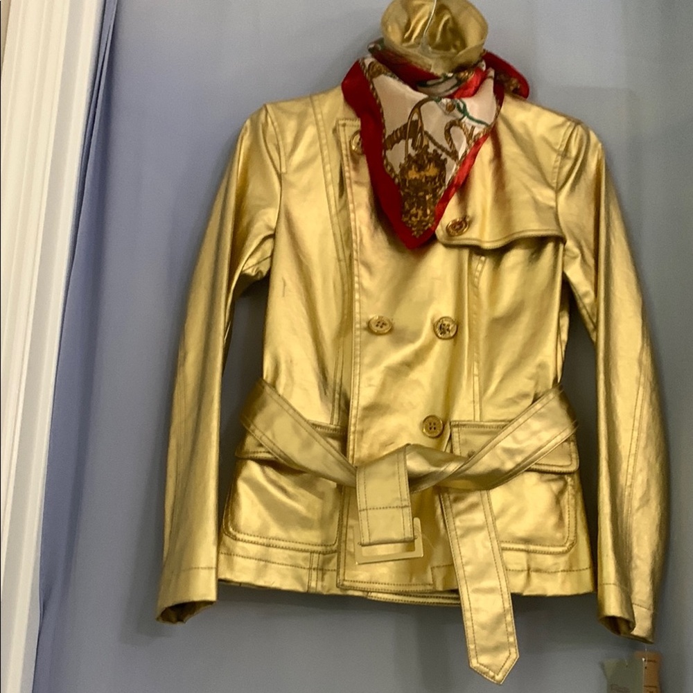 Ralph Lauren Shiny Gold Metallic Trench Coat with Belted Waist NWT Sz PS